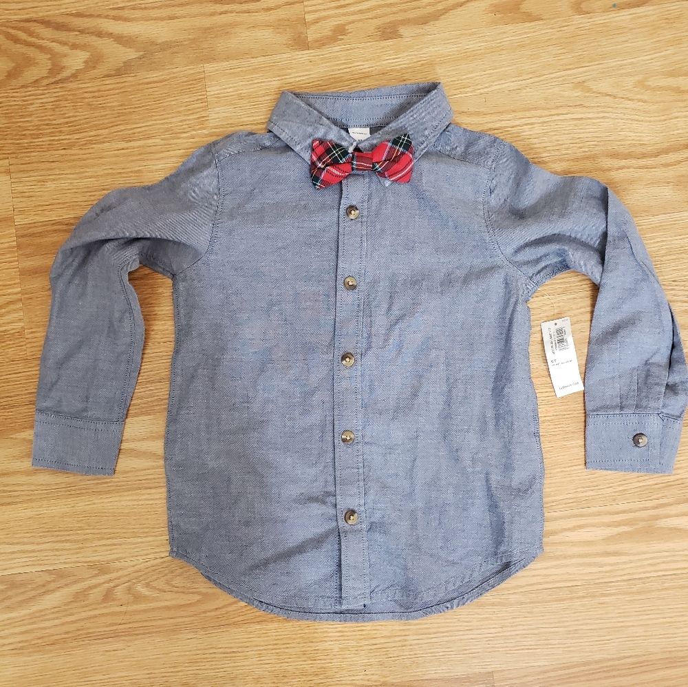 OLD NAVY dress shirt with plaid bow tie